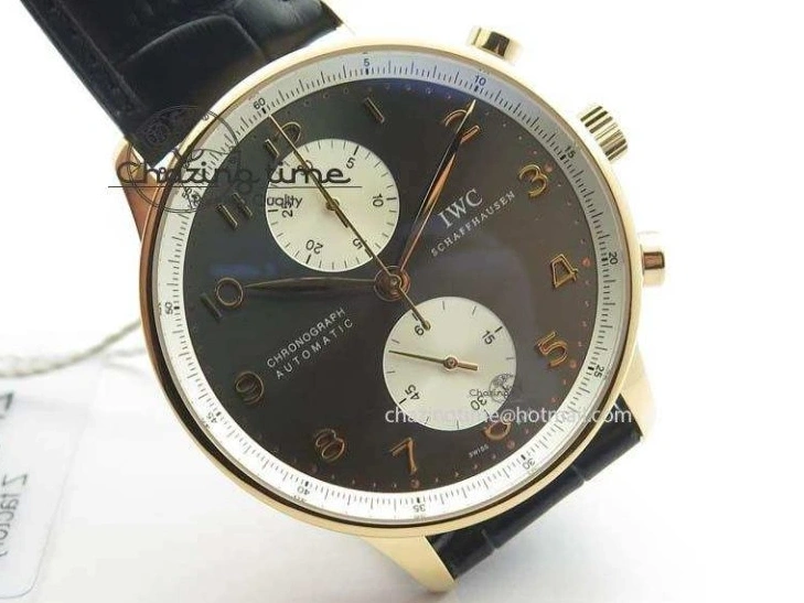 MIROTIME 0324 Portuguese Chrono RG IW371433 Jackie Chan ZF 1:1 Best Edition Gray Dial On Black Leather Strap A7750 V WrinkleFree 7273